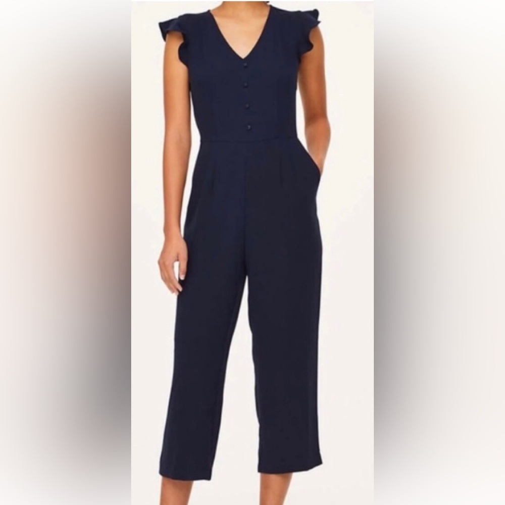 NEW Loft Navy Ruffle Sleeve Jumpsuit